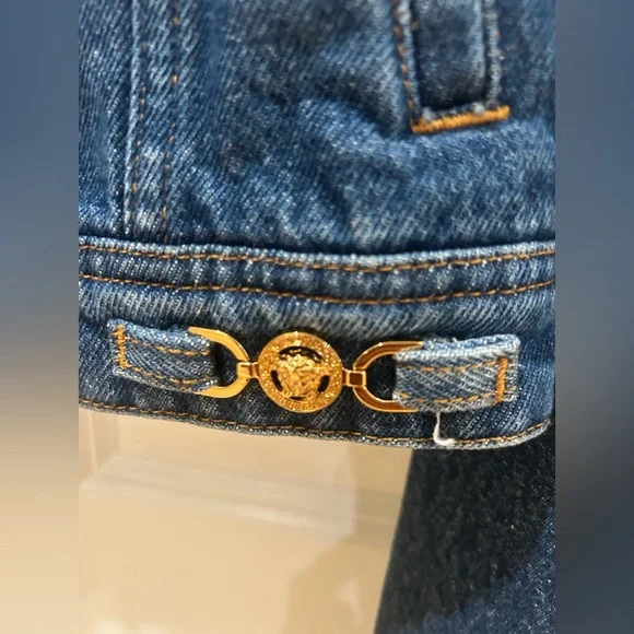 Versace Dark Blue Jean Jacket with Gold Buttons - Picture 4 of 6